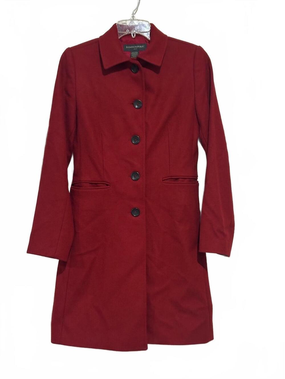Banana Republic Women's Red Wool Blend Overcoat Size XS
